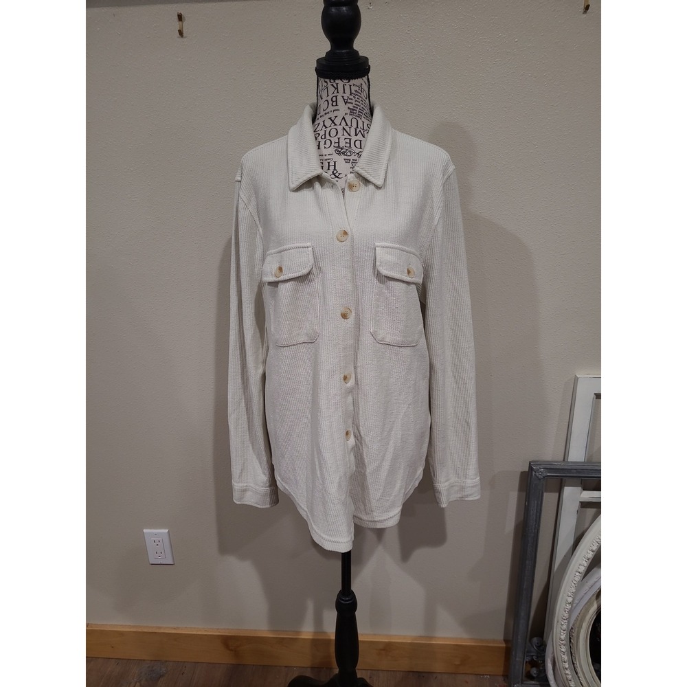 Thread & Supply Women's  SZ L Cream Textured Button Down Shirt outdoorsy casual
